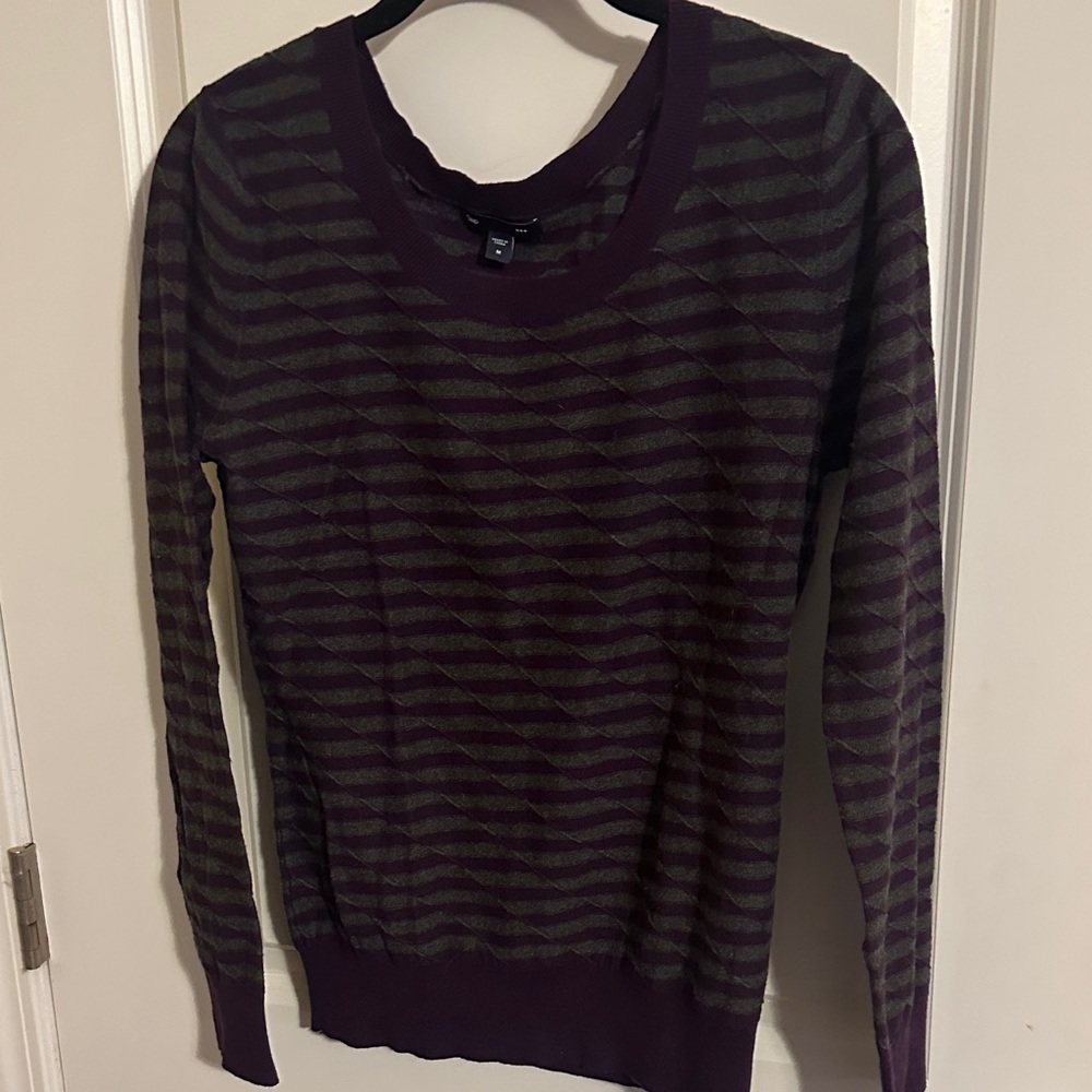 GAP Women's Striped Purple and Olive Sweater